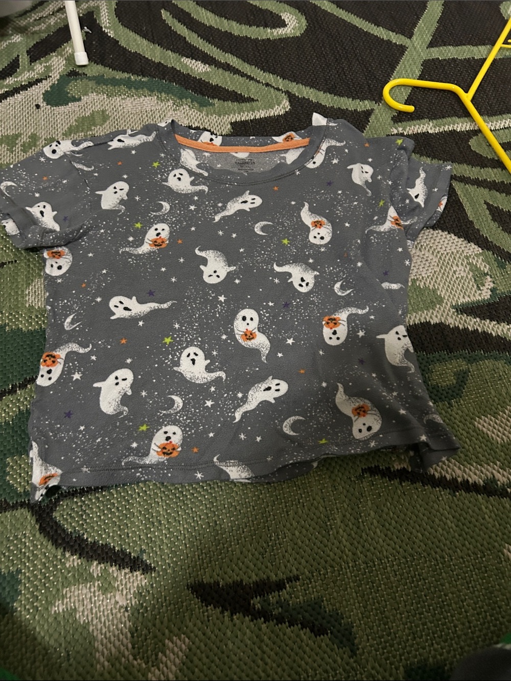 JUST TOP Kids Gray Ghost Print Short Sleeve Tee - Festive Halloween Top